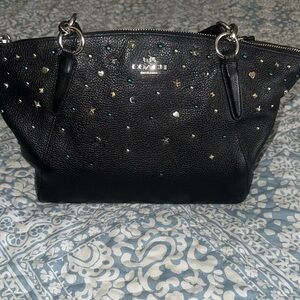 Coach Black Leather Shoulder Bag with Star & Heart Studs
